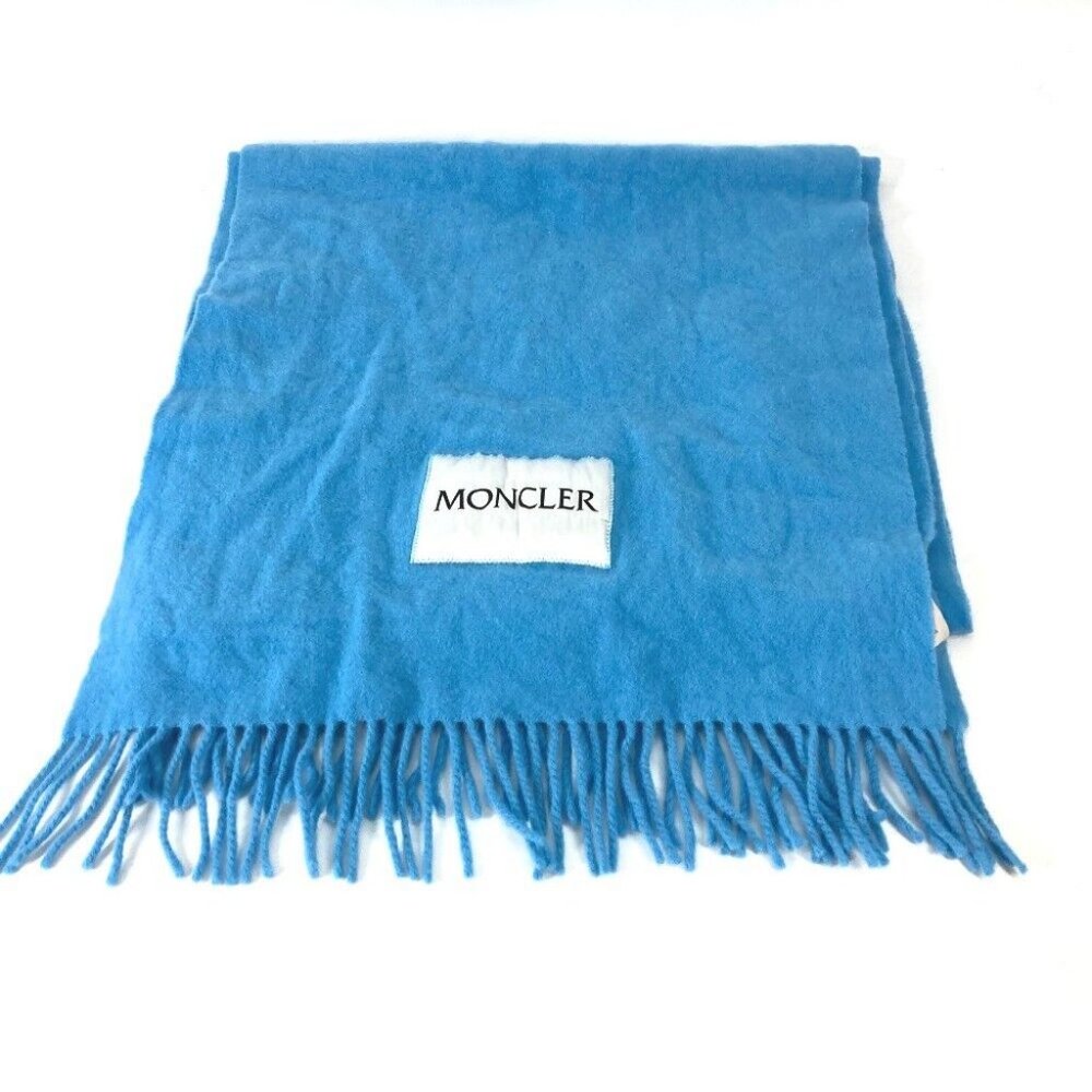 MONCLER down logo fringe Scarf wool blue - Picture 3 of 9